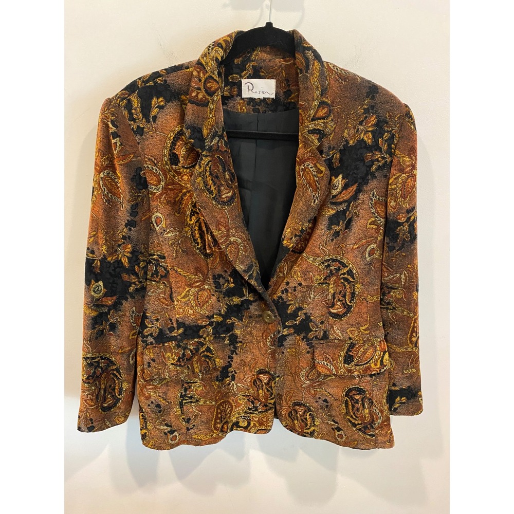 Women's Silk Wool Blend Paisley Print‎ Blazer Jacket Size M